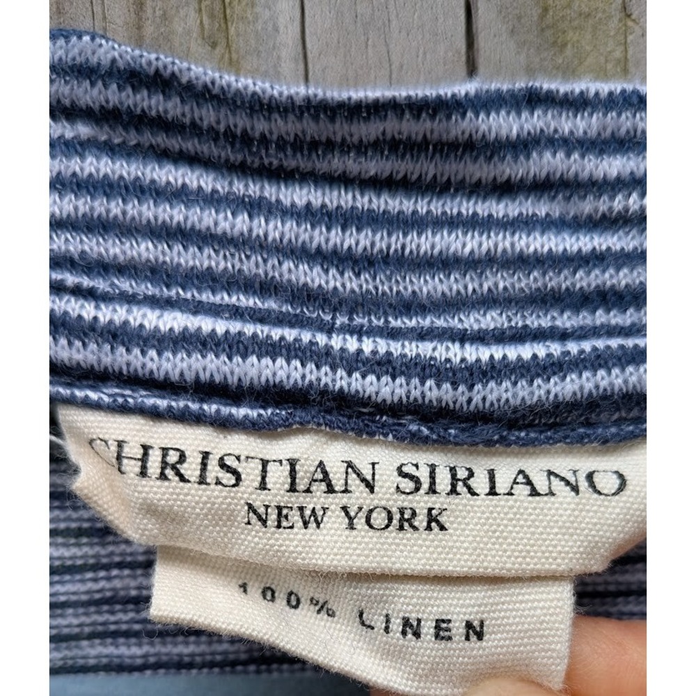 Christian Siriano Womens Top Sz S 100% Linen Blue Stripe Beachy Coastal Relaxed - Picture 4 of 7